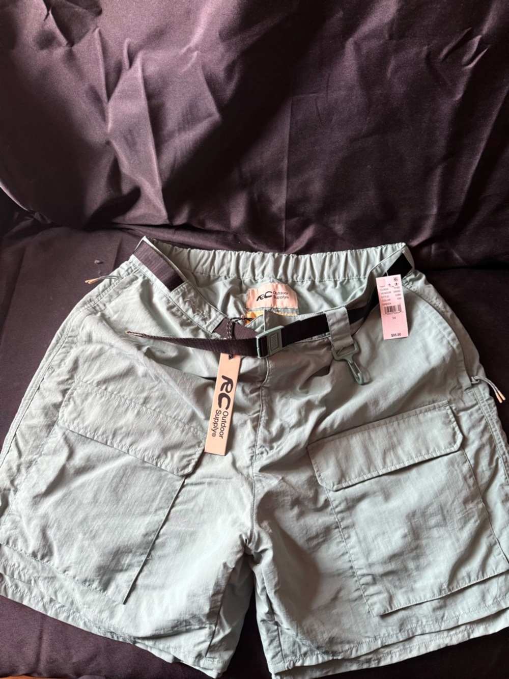 New RC Outdoor Supply Light Sage Cargo Shorts with Belt Size 34